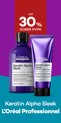 Gama Keratin Alphan Sleek da marca Loreal Professionnel com destaque promocional at&eacute; 30% sobre pre&ccedil;o de Venda ao P&uacute;blico Recomendado
